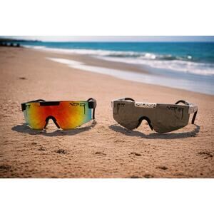 Lot 2 Pit Viper Shield Sunglasses Sport Wrap Shield White Black Rainbow